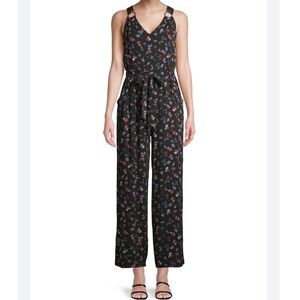 Black Floral Jumpsuit tie waist